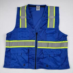 Uline Colored Hi-Visibility Reflective Safety Vest Full Zip Pocket Blue Large/XL